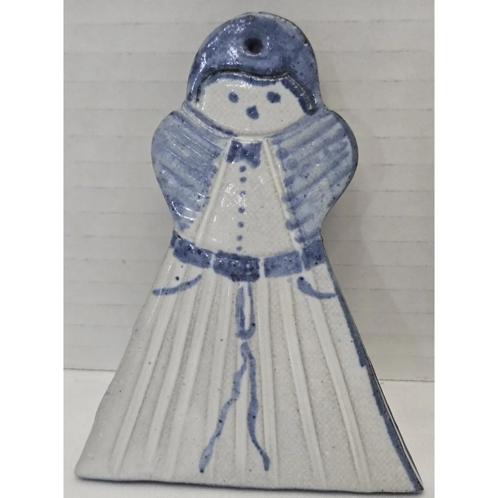 Vintage Blue & White Ceramic Wall Plaques - Set of 3 Folk Art Girl Ornaments 4